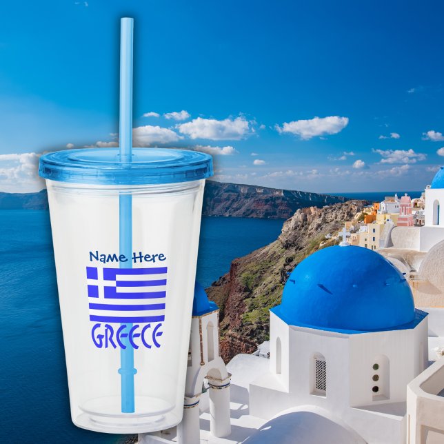 Greece Greek Flag Blue Personalization  Acrylic Tumbler (Creator Uploaded)