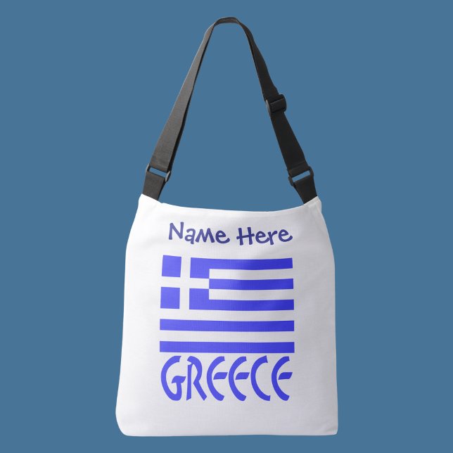 Greece Greek Flag Blue Personalization  Crossbody Bag (Personalized crossbody bag with Greek flag and word GREECE below in blue letters. Add name above.)