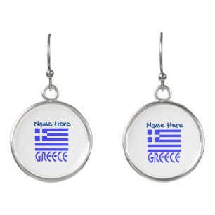 Greece Greek Flag Blue Personalization  Earrings