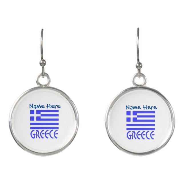 Greece Greek Flag Blue Personalization  Earrings (Front)
