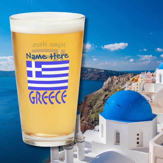 Greece Greek Flag Blue Personalization  Glass (Creator Uploaded)