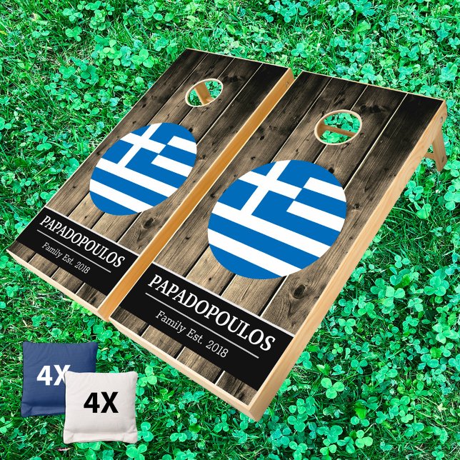 Greece & Greek Flag Rustic Wood / Family fun Cornhole Set (Creator Uploaded)
