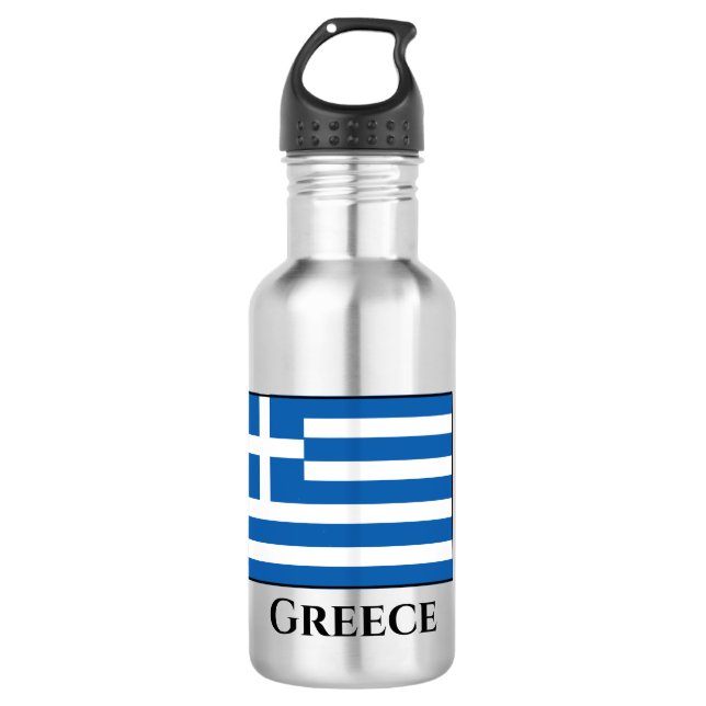 Greece (Greek) Flag Stainless Steel Water Bottle (Front)