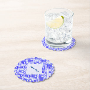 Greece Greek Flag Tiled Blue Personalization Paper Coaster