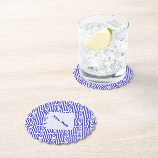 Greece Greek Flag Tiled Blue Personalization  Paper Coaster (Insitu)