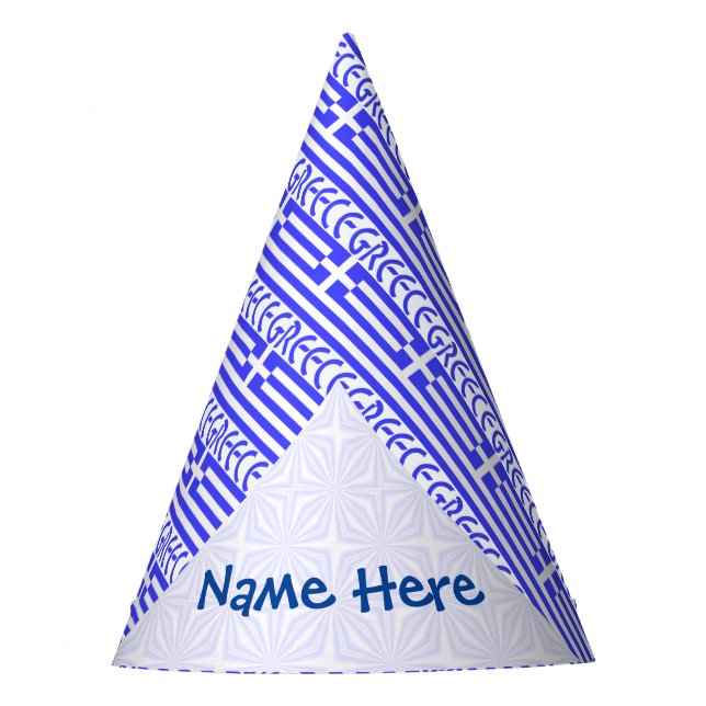Greece Greek Flag Tiled Blue Personalization  Party Hat (Front)