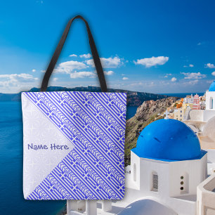 Greece Greek Flag Tiled Blue Personalized Tote Bag