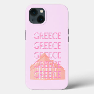 Greece, Greek Travel Art, Pastel Travel Art, Pink iPhone 13 Case