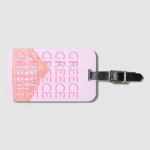 Greece, Greek Travel Art, Pastel Travel Art, Pink Luggage Tag
