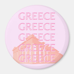 Greece, Greek Travel Art, Pastel Travel Art, Pink Magnet