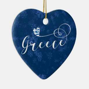 Greece Heart, Christmas Tree Ornament, Greek Ceramic Ornament