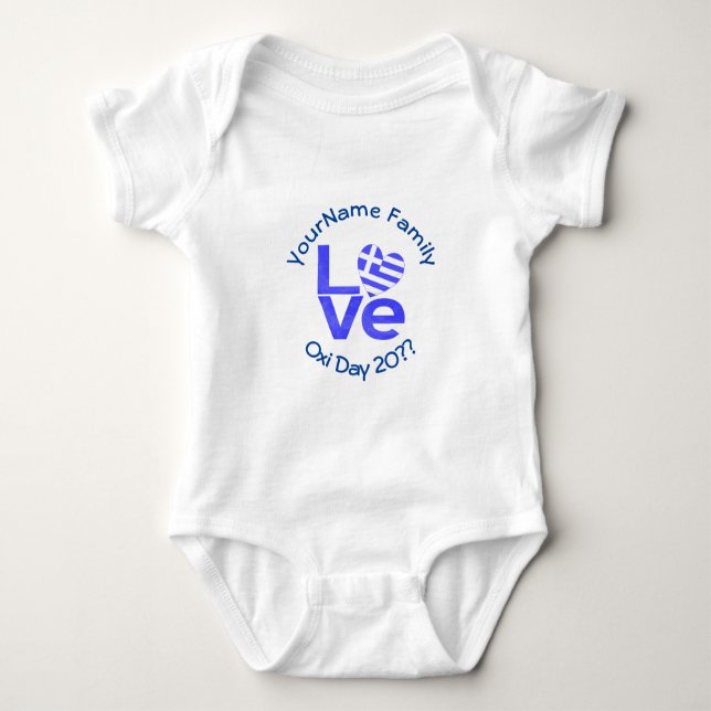 Greece Heart Flag Blue LOVE Personalized  Baby Bodysuit (Front)