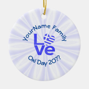 Greece Heart Flag Blue LOVE Personalized  Ceramic Ornament