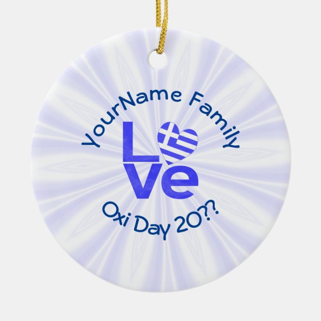 Greece Heart Flag Blue LOVE Personalized  Ceramic Ornament (Front)
