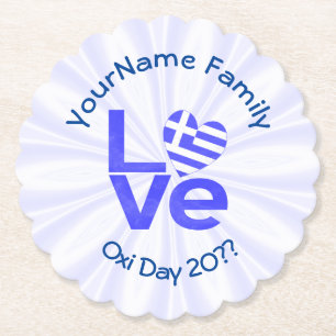 Greece Heart Flag Blue LOVE Personalized Paper Coaster
