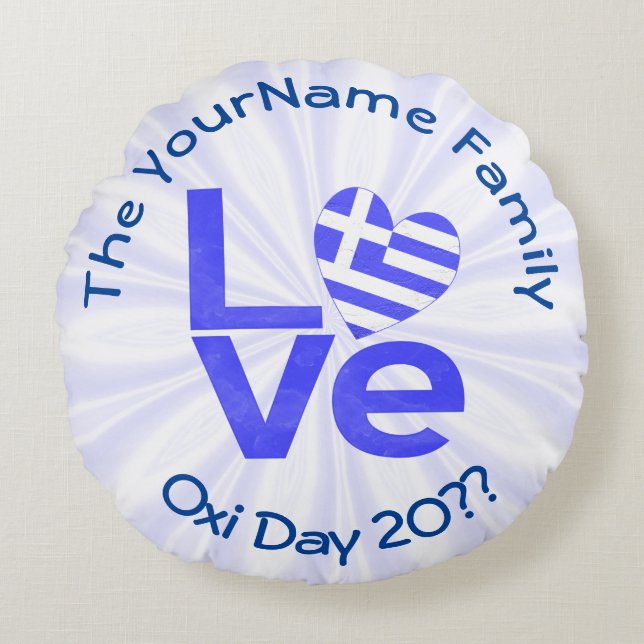 Greece Heart Flag Blue LOVE Personalized  Round Pillow (Front)