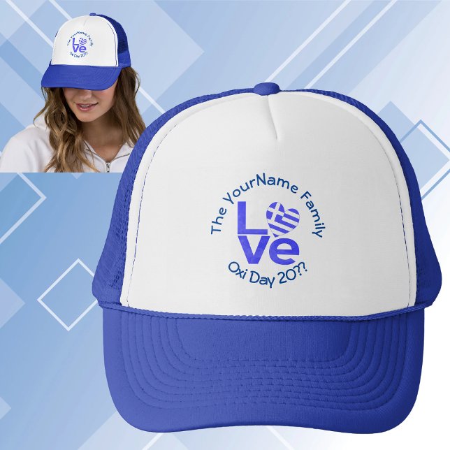Greece Heart Flag Blue LOVE Personalized  Trucker Hat (Creator Uploaded)
