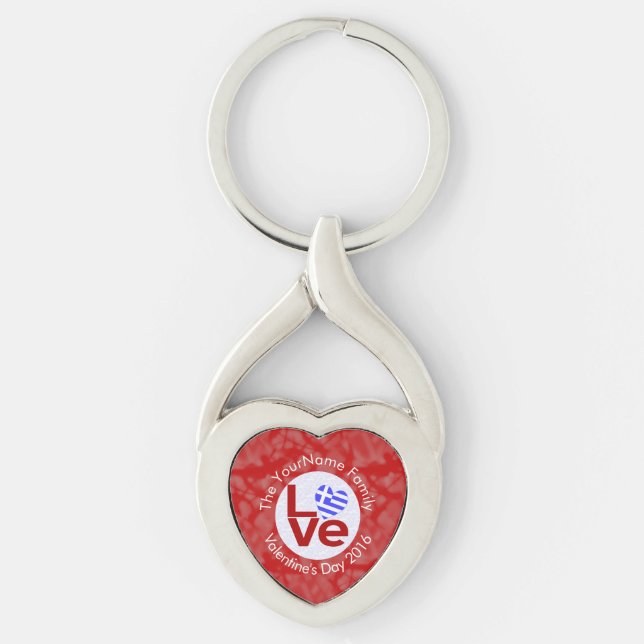 Greece Heart Flag Red LOVE Personalized  Keychain (Front)