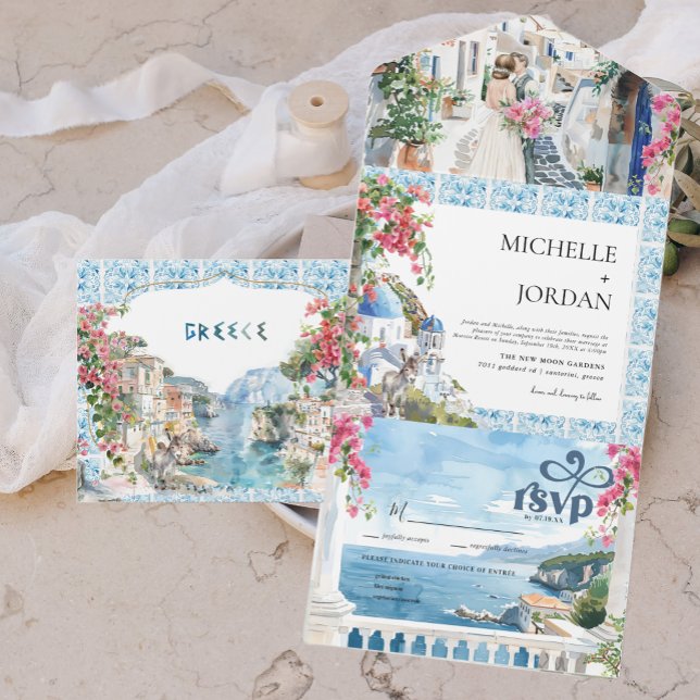 Greece | Illustrated Mediterranean Wedding All In One Invitation (Creator Uploaded)