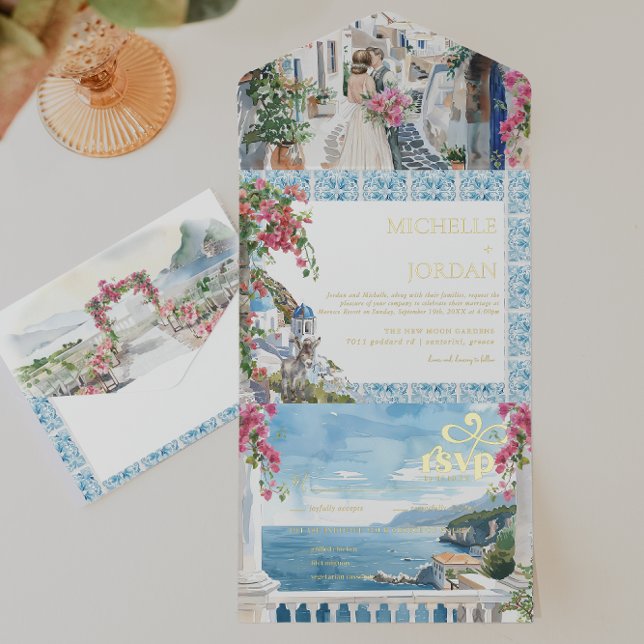 Greece | Illustrated Mediterranean Wedding  All In One Invitation (Creator Uploaded)