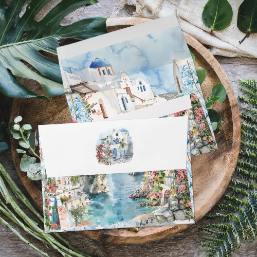 Greece  Illustrated Mediterranean Wedding Envelope