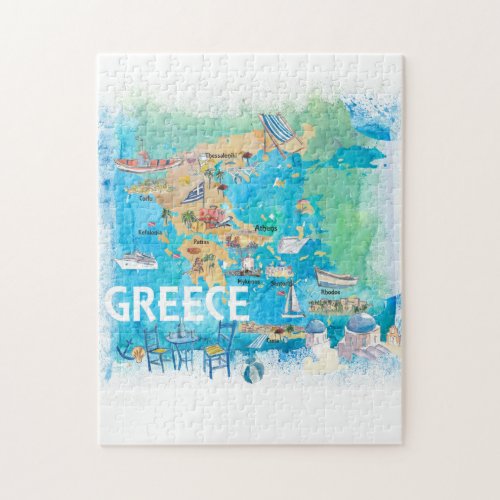 Greece Illustrated Travel Map with Landmarks Jigsaw Puzzle