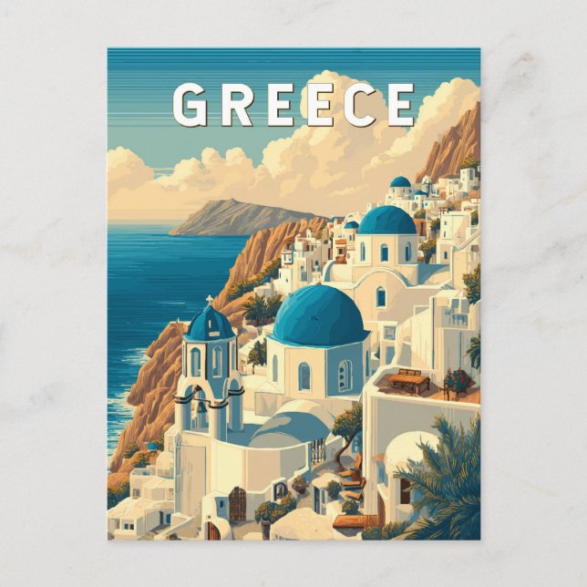 Greece Illustration Travel Art Vintage Postcard (Front)