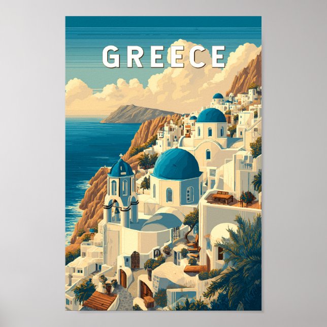 Greece Illustration Travel Art Vintage Poster (Front)
