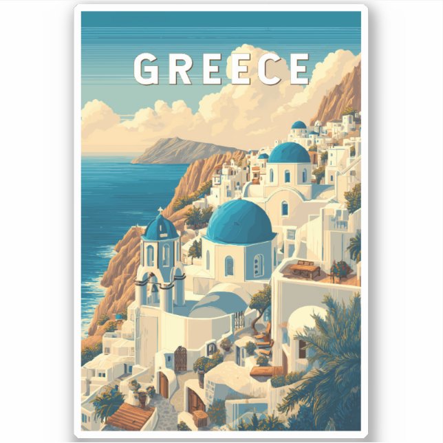 Greece Illustration Travel Art Vintage Sticker (Front)