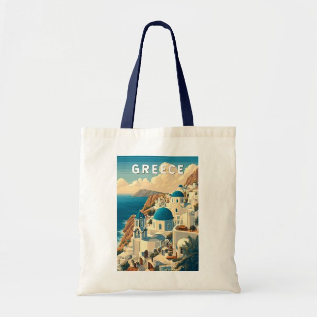 Greece Illustration Travel Art Vintage Tote Bag (Front)