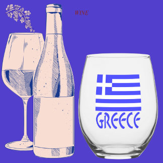 Greece in Blue Greek Flag Stemless Wine Glass