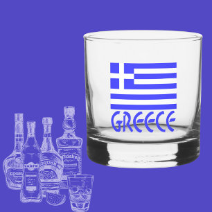 Greece in Blue Greek Flag Whiskey Glass