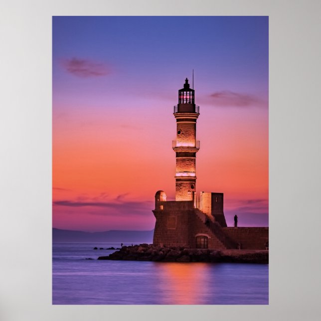 Greece Lighthouse at Night Poster (Front)