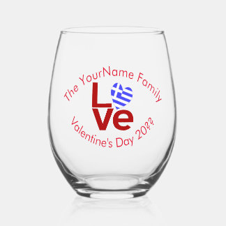 Greece LOVE Heart Flag Red Personalized Stemless Wine Glass