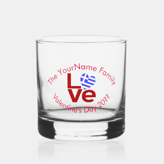 Greece LOVE Heart Flag Red Personalized Whiskey Glass