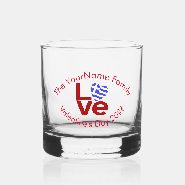 Greece LOVE Heart Flag Red Personalized Whiskey Glass (Front)