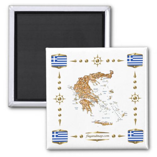 Greece Map  Flags Magnet