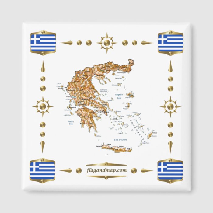 Greece Map + Flags Magnet