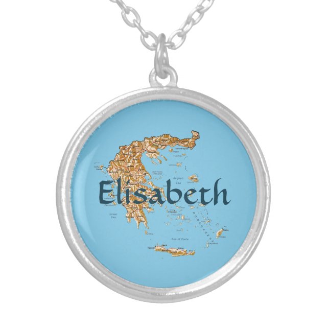 Greece Map + Name Necklace (Front)