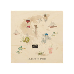 Greece Map Welcome Wood Wall Art