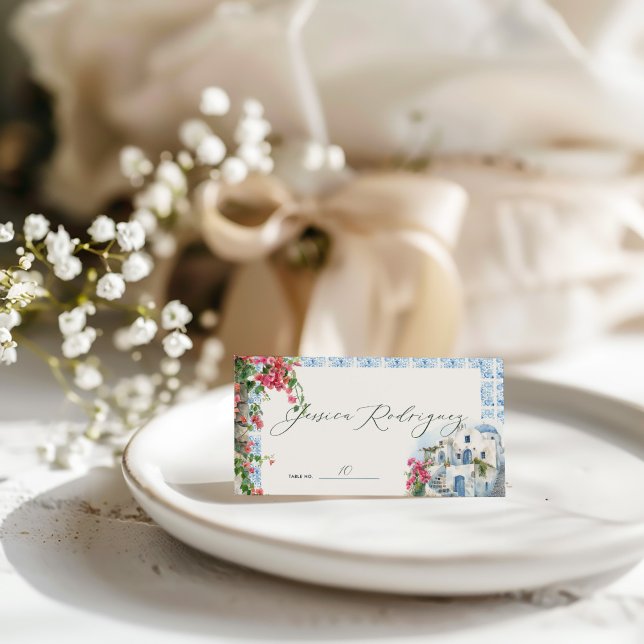 Greece Mediterranean Floral Tile Wedding Place Card (Creator Uploaded)