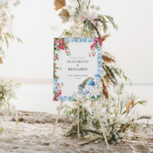 Greece Mediterranean Floral Tile Wedding Welcome Foam Board