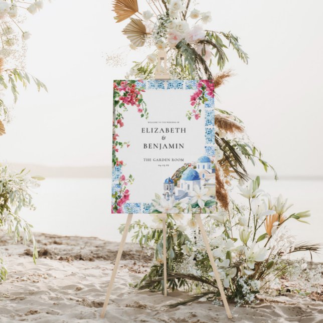 Greece Mediterranean Floral Tile Wedding Welcome Foam Board (Creator Uploaded)