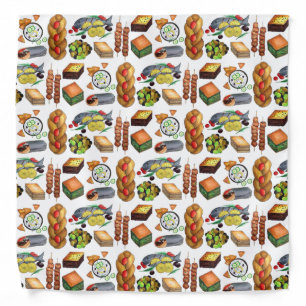 Greece Mediterranean Foods Print Greek Cuisine Bandana