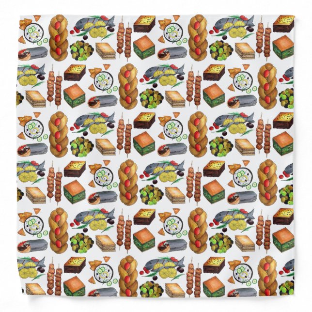 Greece Mediterranean Foods Print Greek Cuisine Bandana (Front)