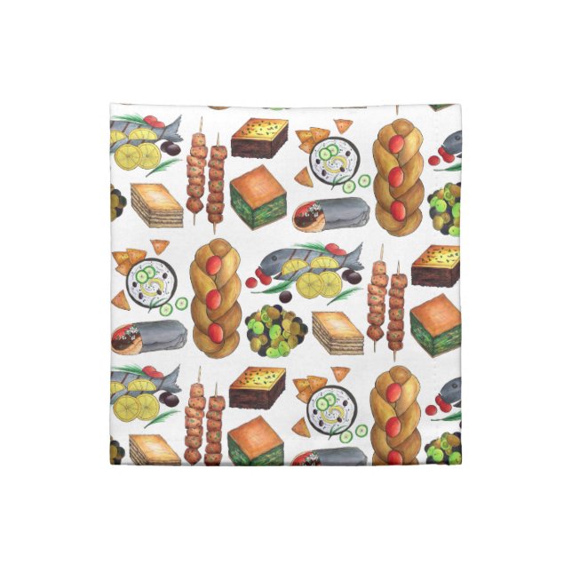 Greece Mediterranean Foods Print Greek Cuisine Cloth Napkin (Quarter Fold)