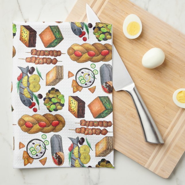 Greece Mediterranean Foods Print Greek Cuisine Kitchen Towel (Quarter Fold)