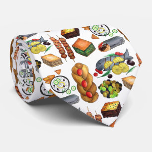 Greece Mediterranean Foods Print Greek Cuisine Neck Tie