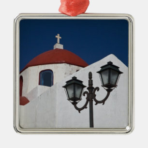 Greece, Mykonos, Chapel with red dome and Metal Ornament
