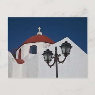 Greece, Mykonos, Chapel with red dome and Postcard
